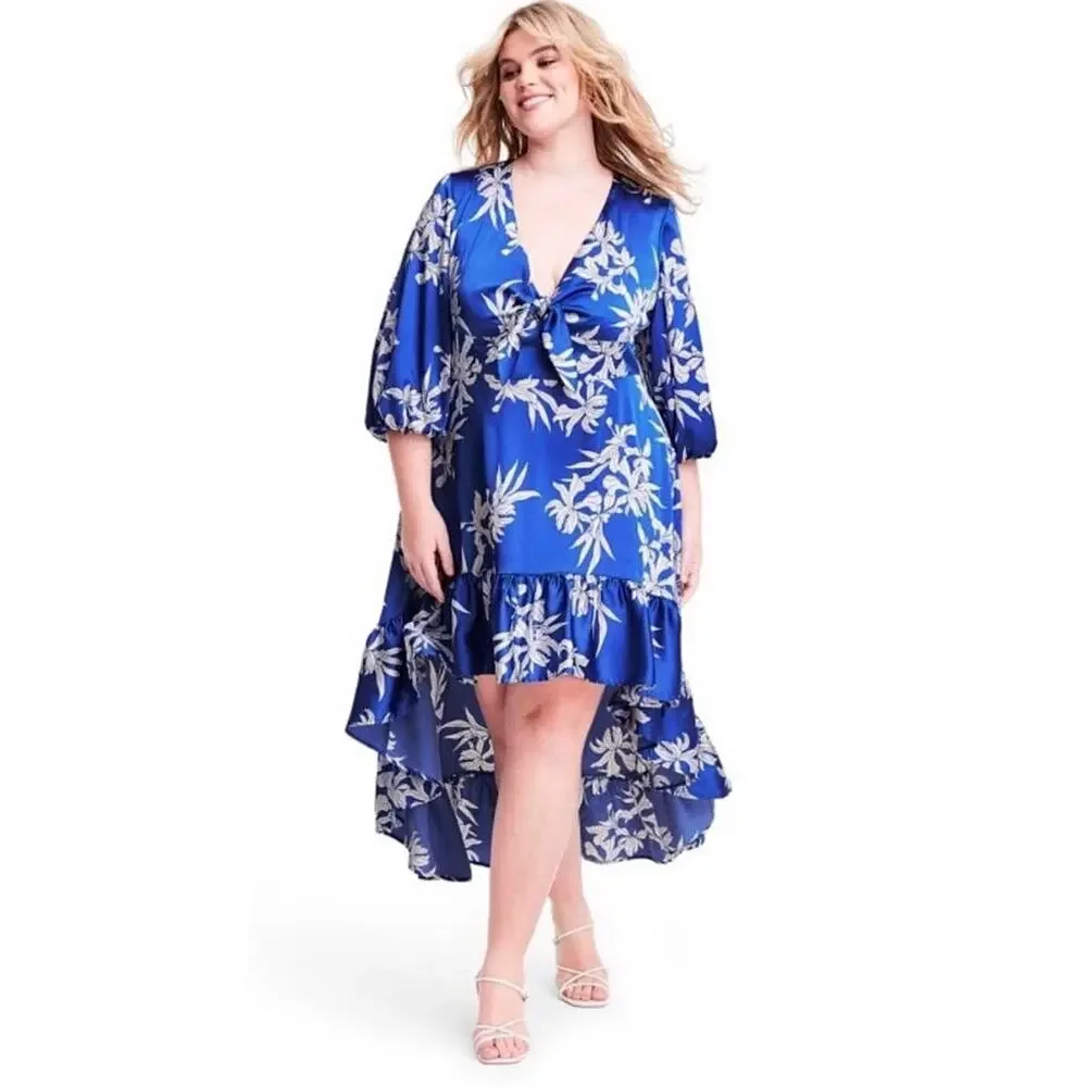 ALEXIS for Target Blue Floral Tie-Front High-Low Dress XS Resort Vacation - Picture 3 of 9